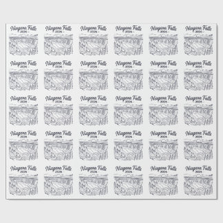 Vintage Niagara Falls 2026 Linienkunst-Skizze  Geschenkpapier