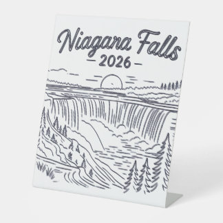 Vintage Niagara Falls 2026 Linienkunst-Skizze  Sockelschild