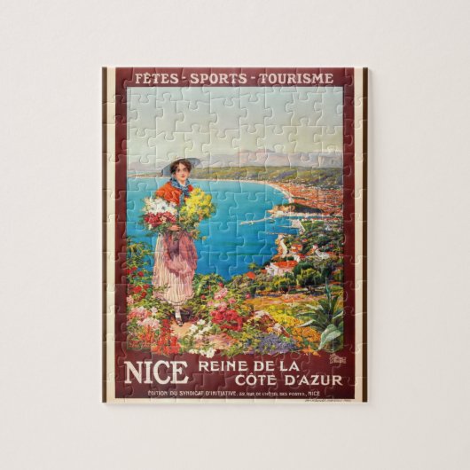 Vintage Nice Reine Cote D'Azur Illustration Art Puzzle (Vertikal)