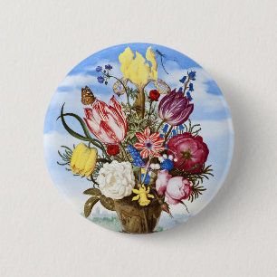 Vintage niederländische Blumen-Stillleben aus dem Button