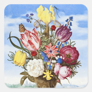 Vintage niederländische Blumen-Stillleben aus dem Quadratischer Aufkleber