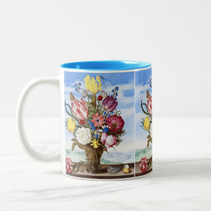 Vintage niederländische Blumen-Stillleben aus dem Zweifarbige Tasse