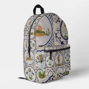 Vintage niederländische Delfter Fliesen 17. Jahrhu Bedruckter Rucksack
