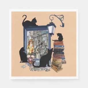 Vintage niederländischer Künstler & schwarze Katze Serviette