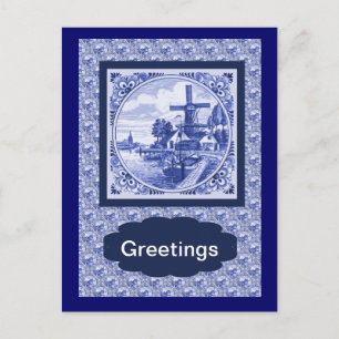 Vintage niederländisches Blau-Delfter Fliesen-Desi Postkarte