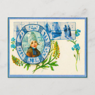 Vintage niederländisches Kostüm und blaue Delfter  Postkarte
