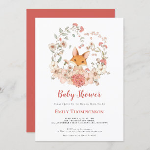 Vintage Niedlich Fox Foliage Coral Baby Dusche Einladung