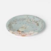 Vintage Niedliche Bunny Botanical Boy Green Taufe Pappteller (Schrägansicht)