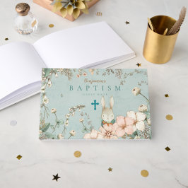 Vintage Niedliche Bunny Florals Greenery Baby Tauf Gästebuch