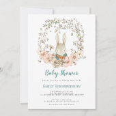 Vintage Niedliche Bunny Foliage Turquoise Kinderdu Einladung (Vorderseite)