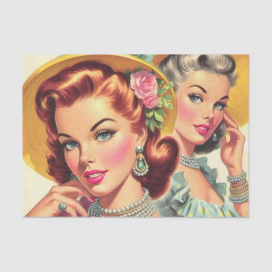 Vintage Niedliche Button-up-Mädchen Seidenpapier (Vorderseite)