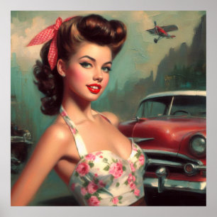 Vintage Niedliche Button-Up-Malerei Poster