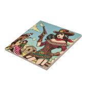 Vintage Niedliche Cowgirl-Comicen Fliese (Seite)