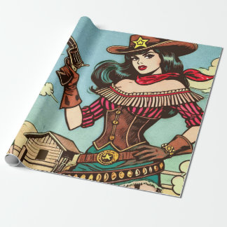 Vintage Niedliche Cowgirl-Comicen Geschenkpapier