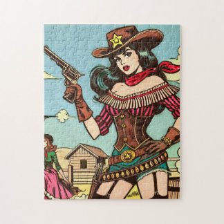 Vintage Niedliche Cowgirl-Comicen Puzzle