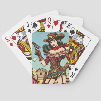 Vintage Niedliche Cowgirl-Comicen Spielkarten