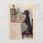 Vintage Niedliche Dackel Trinken Tee Postkarte (Vorderseite)