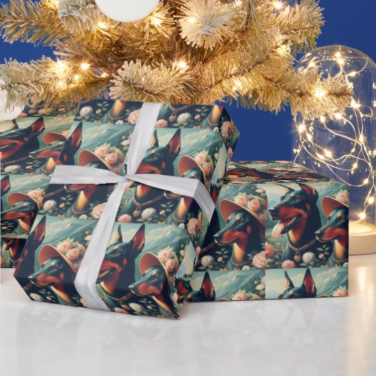 Vintage Niedliche Doberman-Malerei Geschenkpapier (Feiertage)
