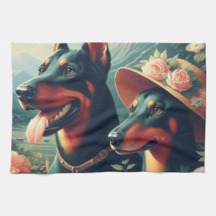 Vintage Niedliche Doberman-Malerei Geschirrtuch