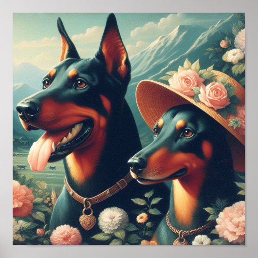 Vintage Niedliche Doberman-Malerei Poster (Vorne)