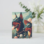 Vintage Niedliche Doberman-Malerei Postkarte (Stehend Vorderseite)