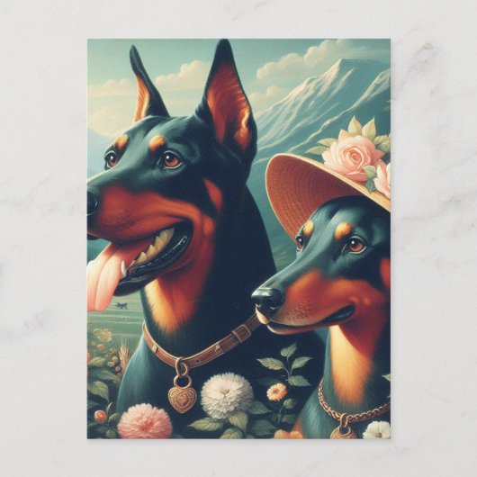 Vintage Niedliche Doberman-Malerei Postkarte (Vorderseite)