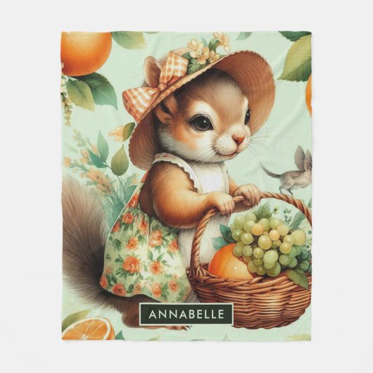 Vintage Niedliche Eichhörnchenmalerei Fleecedecke (Vorderseite)