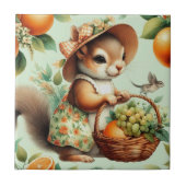 Vintage Niedliche Eichhörnchenmalerei Fliese (Vorderseite)