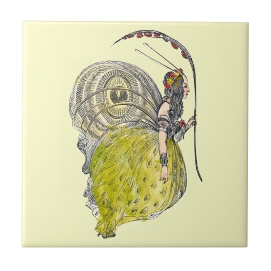 Vintage Niedliche Fantasy Butterfly Fairy mit Flüg Fliese (Vorderseite)