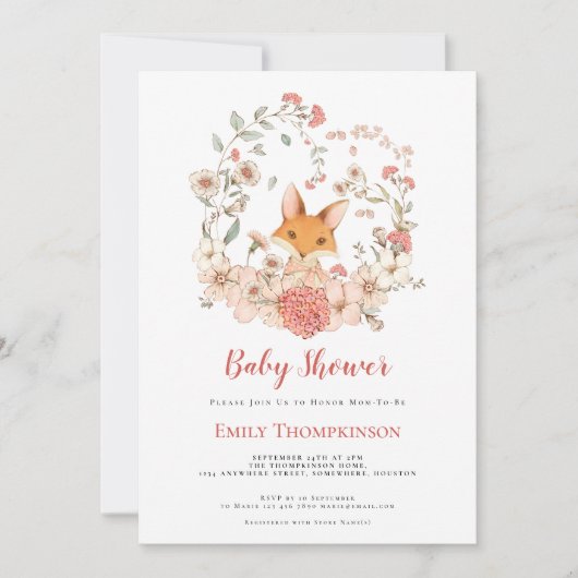 Vintage Niedliche Fox Foliage Pfirsichdusche Einladung (Vorderseite)