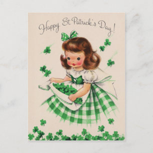 Vintage Niedliche Girl Kleeblatt St Patrick's Day Postkarte