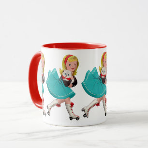 Vintage Niedliche Girl-Skaten mit Katze: Whimsical Tasse