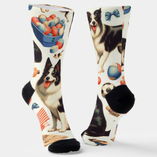 Vintage Niedliche Grenz-Collie-Illustration Socken