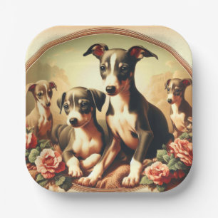 Vintage Niedliche Greyhound-Malerei Pappteller