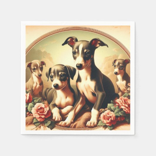 Vintage Niedliche Greyhound-Malerei Serviette (Vorderseite)
