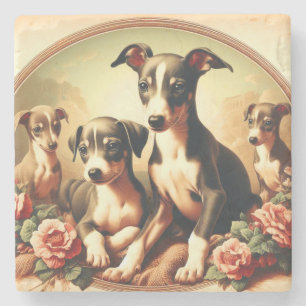Vintage Niedliche Greyhound-Malerei Steinuntersetzer