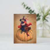 Vintage niedliche Halloween-Hexe Postkarte (Stehend Vorderseite)