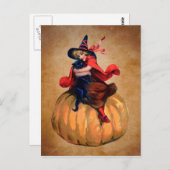 Vintage niedliche Halloween-Hexe Postkarte (Vorne/Hinten)