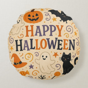 Vintage, niedliche Happy Hal, Geist, Kürbis Rundes Kissen