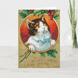 Vintage Niedliche Katze Gönnen Sie sich ein frohes Feiertagskarte