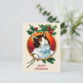 Vintage, niedliche Katzenjause Feiertagspostkarte (Stehend Vorderseite)