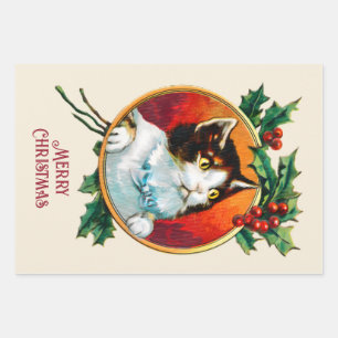 Vintage, niedliche Katzenjause Geschenkpapier Set