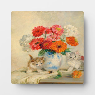 Vintage Niedliche Kitten Meta Plückebaum Ölgemälde Fotoplatte