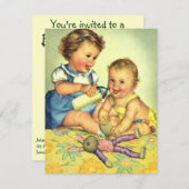 Vintage Niedliche Kleinkinder, Einladung zur Gebur (Vorne/Hinten)