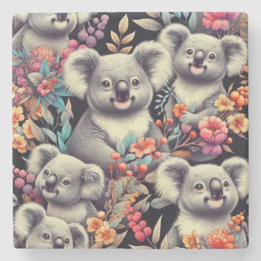 Vintage Niedliche Koala-Malerei Steinuntersetzer (Vorderseite)