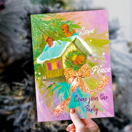 Vintage niedliche Liebesvögel Neujahr Party Einladung