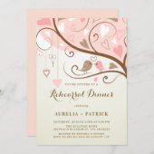 Vintage Niedliche Lovebirts Rosa Probe Abendessen Einladung (Vorne/Hinten)