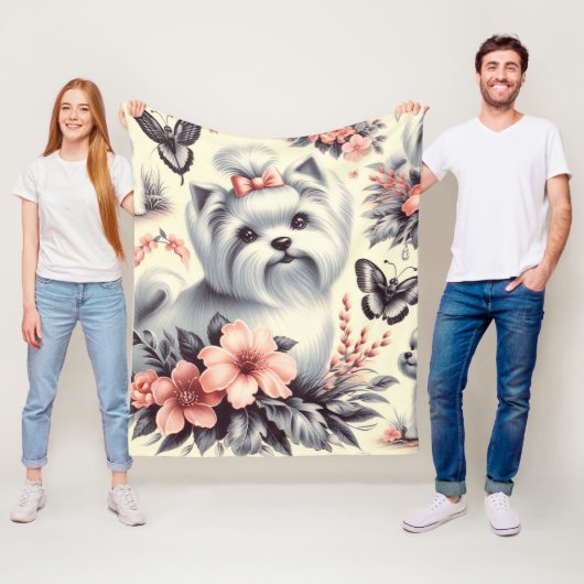 Vintage Niedliche Maltesische Illustration Fleecedecke (Beispiel)