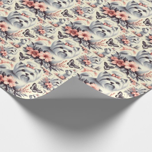 Vintage Niedliche Maltesische Illustration Geschenkpapier (Ecke)