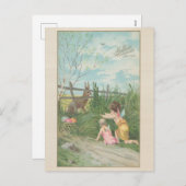 Vintage niedliche Märchenjungen Ostern Feiertagspostkarte (Vorne/Hinten)